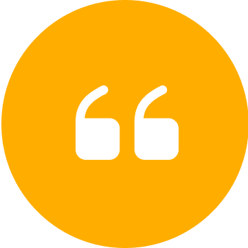 Yellow circle with white quotation marks.