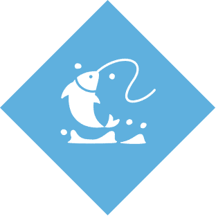 Fish jumping with fishing line logo.