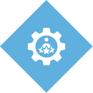 Gear icon with person and stars.